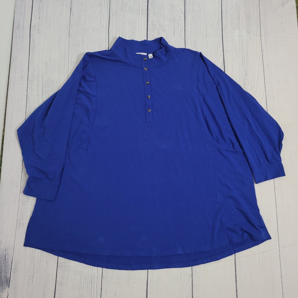 Isaac Mizrahi Live! 5X Henley Mock Neck Top Womens Royal Blue Dolman Sleeve